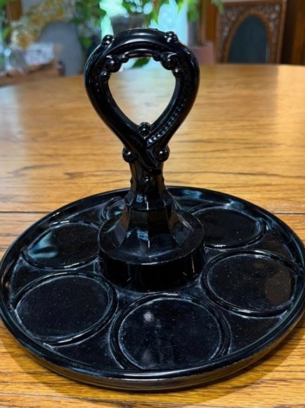 Vintage Black Decorative Tiered Handle Server